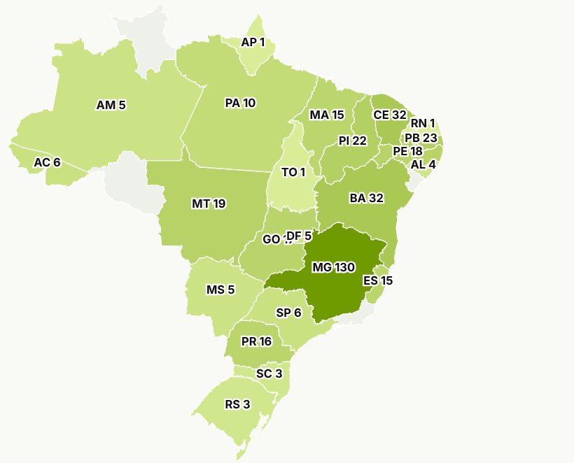 Mapa do Brasil no Radar do Habilic com o número de licitações abertas em cada estado